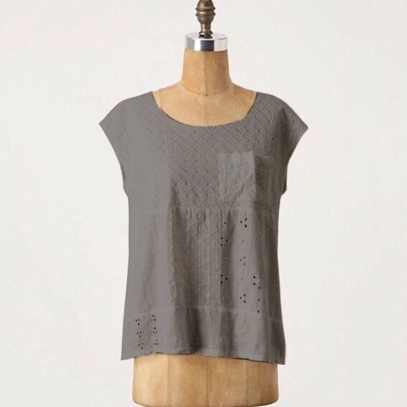 Anthropologie Tops - Anthropologie C. Keer Gray Patchwork Eyelet Tee XS
